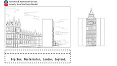 the big ben clock tower in london, england is outlined in black and white for scale