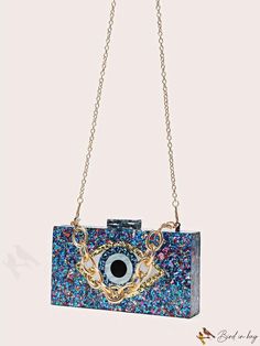 BirdinBag - Chic Evil Eye Pattern Box Bag: Ideal for Weddings, Proms & Party Events Square Party Bag, Rectangular Party Shoulder Bag, Rectangular Party Bags, Rectangular Portable Box Bag For Party, Portable Rectangular Box Bag For Parties, Handheld Box Bag For Parties, Multicolor Square Party Bag, Portable Handheld Box Bag For Parties, Blue Square Party Bag