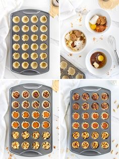 four pictures showing how to make mini cupcakes