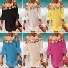 F00163563-100 Summer Crochet Trim Beach Cover-up Dress, Casual Beach Dress With Crochet Trim As Cover-up, Casual Beach Dress With Crochet Trim For Cover-up, Casual Stretch Crochet Beach Cover-up Dress, Spring Stretch Crochet Beach Cover-up Dress, Short Beach Dresses, High Neck Swimsuits, Sun Protective Clothing, Plus Size Tankini