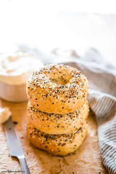 three bagels stacked on top of each other