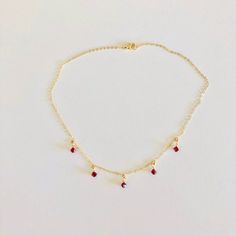 Ruby Red Cristal Necklace Jewelry Promo, Crystal Choker Necklace, Minimal Necklace, Crystal Choker, Chain Extenders, Red Crystals, Birthstone Necklace, Gold Filled Chain, Ruby Red