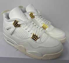 Air Jordan 4 Retro Metallic Gold Sail Shoes AQ9129-170 Women's Size 8.5 Jordan 4 White, Pretty Sneakers, Nike Fashion Shoes, Preppy Shoes, Jordan Shoes Retro, All Nike Shoes, Pretty Shoes Sneakers, Retro Shoes, Cute Nike Shoes