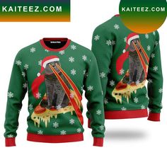 Pizza Cat With Laser Eyes Ugly Christmas Sweater Laser Eyes, Thanksgiving Sweater, Ugly Sweater Christmas, Laser Eye, Cat Christmas Gift, Sweater For Men