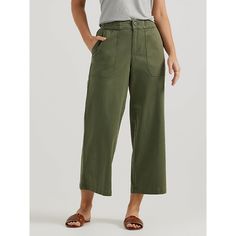 When we say Ultra Lux, we mean it. The Lee® Women's Ultra Lux Comfort Wide Leg Utility Crop melds our stretchy elastic waistband with your favorite cut-off capri. Designed with plenty of pocket space, a high-rise waist, and a wide leg, these cropped pants prioritize utility without ever losing sight of style. 69% Cotton, 29% Tencel, 2% Spandex. Olive Night. 4 W / 26 Inches (M). 80s Jeans, Cropped Pants Women, Womens Capris, Mean It, Cropped Style, Vintage Shorts, New Wardrobe, Vintage Jeans, Style Board