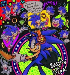 an image of sonic the hedgehog cartoon character with many other characters around him and his name on it