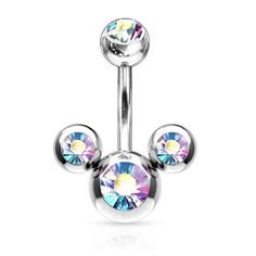 PRICES MAY VARY. STYLE: CZ Triple Bubble Navel Belly Button Ring MATERIAL: 316L stainless steel and cubic zirconia crystals GAUGE/BAR THICKNESS: 14GA (1.6mm) BARBELL LENGTH: 3/8" (10mm) AVAILABLE IN: Aurora Borealis, Clear, Green, Pink, Aqua, Red, or Purple Crystal Gauges, Bellybutton Piercings, Mickey Earrings, Belly Bars, Piercing Shop, Navel Ring, Body Jewelry Piercing, Titanium Jewelry, Belly Button Ring