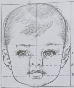 a drawing of a child's face with lines drawn across the top and bottom