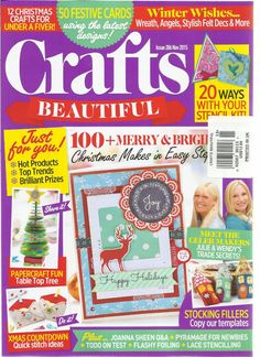 the front cover of crafts beautiful magazine, with pictures of christmas decorations and other items