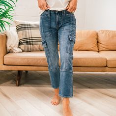 KanCan Avery Straight Leg Cargo Jeans - Dark Wash FINAL SALE  KanCan Cargo Jeans Outfit, Mom Jeans Style, Kancan Jeans, Distressed Denim Jeans, Slim Straight Jeans, Cargo Jeans, Dark Wash Denim, Colored Jeans, Denim Fashion