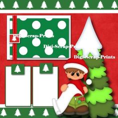 a christmas themed scrapbook page with a little boy in santa's hat next to a tree