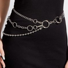 Length: 76cm Beaded Belt Chains, Chains For Belt, Double Belt Choker, Chain Leather Waist Belt, Edgy Waist Chain For Festivals, Metal Waist Chain For Festivals, Black Metal Waist Chain With Chain Strap, Silver Waist Chain For Festivals, Edgy Black Chain Belt For Festival