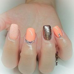 Peach Nails With Fairy Dust | Pretty Long & Short Square Nails Inspiration Nails With Fairy Dust, American Nails, Nagel Design