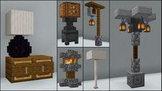 several different types of furniture and lighting in minecraft with pictures of the same items