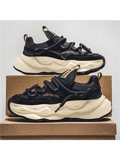 Men's Fashionable Sports Shoes, Lace-Up Thick Bottom Running Shoes, Breathable Low-Top Shoes For All Seasons, Anti-Slip PU Rubber Shoes Black     Colorblock,Letter,Plain,All Over Print    Men Shoes, size features are:Bust: ,Length: ,Sleeve Length: Rubber Shoes, Chunky Sneakers, Mens Fashion Shoes, Kids Beachwear, Men Shoes Size, Sports Shoes, Shoes Black, Top Shoes, Maternity Bag