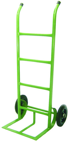 a green hand truck with wheels on it