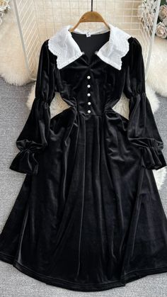 Cute dress, long sleeve doll collar waist slimmer mid-length dress, A-line velvet black dressMaterial:velvetStyle:sweetFeatures:slim,doll collarColor:as pictureSize(cm):free 1inch=2.54cmlength:80,sleeve:55,bust:80,waist:64<p>Note:Due to different measurement methods,there will be 1-3 error(unite:cm), please understand.</p><br/> Black Velvet Long Sleeve Winter Dress, Black Doll Collar Dress For Winter, Black Doll Collar Winter Dress, Black Winter Dress With Doll Collar, Black Velvet A-line Dress, Elegant Vintage Dress With Doll Collar For Party, Elegant Black A-line Velvet Dress, Black Long Sleeve Vintage Dress For Formal Occasions, Velvet A-line Dress For Winter