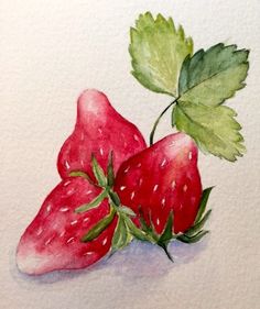 two strawberries with green leaves on white paper