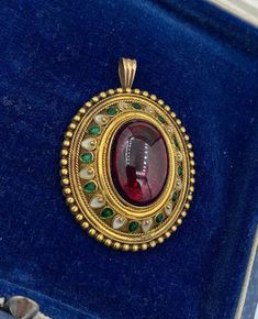 Etruscan Revival Garnet Enamel Gold Pendant Necklace Circa 1860 Museum Quality | eBay Etruscan Jewelry, Antique Jewelry Necklace, Enamel Beads, Gold Enamel, Gold Pendant Necklace, Bead Designs, Gold Beads, Vintage Watches, Gold Pendant