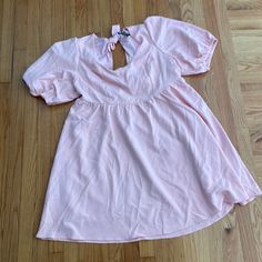 Nwt Pink Babydoll Dress. Size 3 Spring Dresses For Playdate, Cute Flowy Mini Dress With Short Sleeves, Cute Flowy Short Sleeve Mini Dress, Cute Solid Color Spring Dresses, Summer Maternity Mini Dress With Short Sleeves, Short Sleeve Mini Maternity Dress For Summer, Cute Pink Mini Dress With Tie Back, Cute Solid Color Cotton Mini Dress, V-neck Mini Dress For Maternity, Spring Season