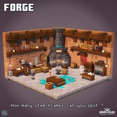 Minecraft Crafting Room Design, Smelting Room Minecraft Ideas, Small Minecraft Castle Blueprints, Minecraft Terakota House, Anvil Room Minecraft, Medieval Storage Minecraft, Minecraft Boxing Ring, Minecraft Workshop Ideas Interior, Minecraft Anvil Room