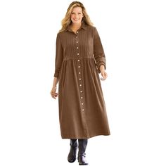 The perfect dress for cooler temperatures. Shirt collar. Easy full button front. Pintucks on bodice. Corduroy Shirt Dress, Plus Size Petite, Mini Skater Dress, Corduroy Dress, Woman Within, Sweater Dress Midi, Dress 16, Mini Shift Dress, Tiered Dress