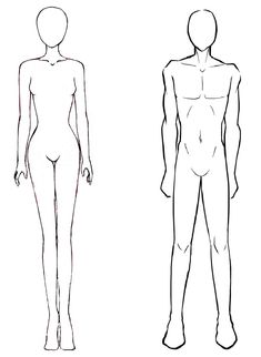 an outline drawing of a male and female mannequins side - by - side