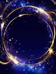 an abstract blue background with gold stars and sparkles in the shape of a circle