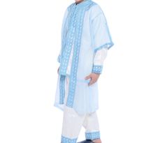 Moroccan jabador for kids,3 pieces kaftan for children, Moroccan kaftan for boys This Moroccan caftan for kids is so elegant , it can be worn in special occasions or big events. this Moroccan garment comes with 3 pieces , the long kaftan , the pants, and the long coat.  the embroidery may vary depending on availability. Bollywood Style Dabka Thobe For Eid, Eid Thobe With Dabka Embroidery, Traditional Sets For Eid, Traditional Agbada For Eid Festivities, Naqshi Sets For Traditional Ceremonies And Eid, Eid Bollywood Style Thobe With Dabka Work, Eid Bollywood Thobe With Dabka Work, Festive Eid Thobe With Dabka Detailing, Blue Festive Thobe For Eid