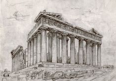 a drawing of the parthenon in acrobatic style