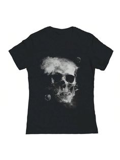 Black  Collar     Embellished   Women Clothing Alternative Skull Graphic Print T-shirt, Black T-shirt With Sublimation Print In Ring-spun Cotton, Pre-shrunk Grunge Crew Neck Shirt, Pre-shrunk Crew Neck Grunge Shirt, Grunge Style Pre-shrunk Crew Neck Shirt, Alternative Style Pre-shrunk Crew Neck Shirt, Cotton Grunge T-shirt With Skull Print, Alternative Cotton T-shirt With Sublimation Print, Grunge Crew Neck T-shirt In Ring-spun Cotton