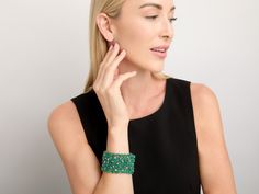 A platinum bracelet set with cabochon emeralds and round brilliant diamonds. Metal: Platinum Gemstone: Emeralds: 275.75 carats Gemstone: Diamonds: ~4.0 carats Platinum Bracelet, Brilliant Diamond, Emerald Diamond, Round Brilliant, Bracelet Set, Diamond Bracelet, Emerald, Platinum, Gemstones