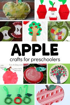 apple crafts for preschoolers that include apples, paper plates and other crafting materials