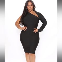 Plus Size Bandage Midi One Shoulder Dress Black Dress With Asymmetrical Neckline For Fall, Black Fall Dress With Asymmetrical Neckline, Spring Black Bodycon Dress With Asymmetrical Neckline, Fall Midi Dress With Asymmetrical Neckline For Night Out, Fall Asymmetrical Neckline Midi Dress For Night Out, Dress One Shoulder Long, Dress One Shoulder, Bandage Midi Dress, Fashion Nova Dress