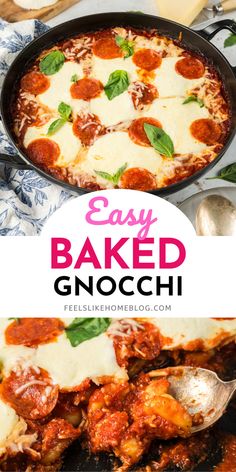 A cheesy baked gnocchi casserole made with marinara, homemade pizza sauce, and tender gnocchi, perfect for easy pizza gnocchi recipes, vegetarian options, or a gluten-free gnocchi casserole made simply in the oven. Quick Gnocchi Recipes, Recipes With Gnocchi Simple, Baked Gnocchi Recipes, Gnocchi Sauce