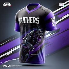 an image of a t - shirt designed to look like a panther with purple and black stripes