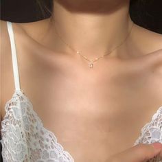 Gold Necklace With Zircon Square Diamond Pendant, Woman Necklace, Party Necklace, Square Diamond, Diamond Pendant Necklace, Minimalist Necklace, Dainty Necklace, Silver Diamonds, Jewelry Party