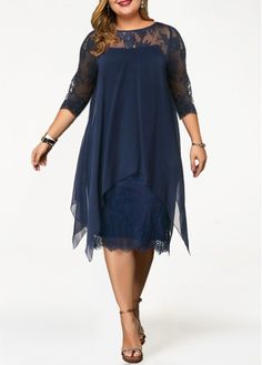 Color:Navy;Size:1X;Size:2X;Size:3X;Composition:95% Polyester, 5% Spandex;Decoration:Fabric Splicing;Color Scheme:Blue;Silhouette:Sheath;Sleeve&apos;s Length:Three Quarters Sleeve;Dress Length:Mid Calf;Pattern Type:Solid;Neckline:Peter Pan collar;Washing Instructions:Hand Wash;Package Contents:1 X Dress;Clothing Length:120.00;Style:Elegant;Occasion:Ball; Plus Size Special Occasion Outfits, Plus Size Wedding Guest Dresses Classy, Plus Size Party Dress Special Occasions, Dresses For Big Belly Women, Plus Size Dresses To Wear To A Wedding, Plus Size Formal Dresses For Wedding, Plus Size Special Occasion Dresses, Casual Prom Dresses, Best Plus Size Dresses