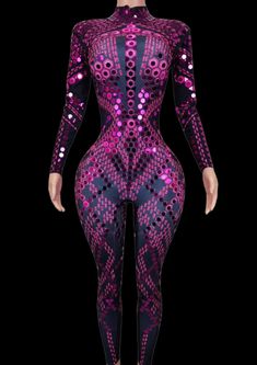 Glamstone: Party Jumpsuit: Mystique Pink Fitted Jumpsuits And Rompers With Sequins, Fitted Pink Sequined Jumpsuits And Rompers, Black Summer Party Unitard, Fitted Bodysuit For Night Out And Party Season, Disco Style Stretch Bodysuit For Club, Stretch Disco Bodysuit For Club Wear, High-stretch Rave Bodysuit For Parties, Summer Party High Stretch Unitard, Pink Fitted Jumpsuit For Party