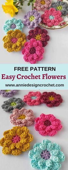 crochet flower pattern with text overlay that says easy crochet flowers