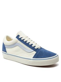 Vans Women's Old Skool Sneakers in the color Multi Block Blue Low Top Vans Outfit, Low Top Vans, Vans Outfit, Burlington Vt, Womens Vans, Side Stripe, Old Skool, Synthetic Leather, Lace Tops