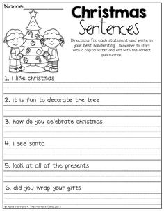 christmas sentence worksheet for students to practice their writing and spelling skills in the classroom