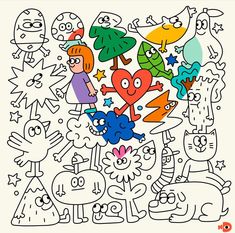 an image of a coloring page with cartoon characters