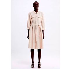 Nwt Zara Soft Pink Tan Color Linen Blend Shirt Dress. 3/4 Sleeves. Side Slits. With Two Chest Flap Pockets. It Has A Belt But Can Be Worn Loose Too. Size L (Oversized). Summer Dress With Long Roll-up Sleeves, Summer Dresses With Long Roll-up Sleeves, Spring Beige Shirt Dress With Placket, Spring Knee-length Dress With Roll-up Sleeves, Summer Workwear Shirt Dress With 3/4 Sleeves, Spring Collared Dress With Roll-up Sleeves, Elegant Shirt Dress With 3/4 Sleeves And Buttons, Elegant 3/4 Sleeve Shirt Dress With Buttons, Spring Midi Dress With Pockets And Half Sleeves