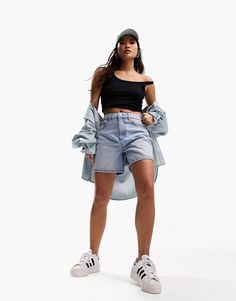 Grey Denim Shorts, Dad Shorts, Petite Shorts, Asos Petite, High Waisted Jean Shorts, Jeans For Short Women, Distressed Denim Jeans, Blue Denim Shorts, High Waisted Shorts Denim