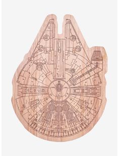 a wooden cutting board with a star trek map on it