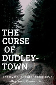 the curse of dudley - town book cover with trees and road in foggy background