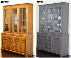 an old china cabinet is refinished with new paint