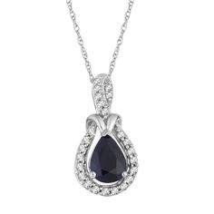 10k White Gold Sapphire & 1/8 Carat T.W. Diamond Halo Pendant Necklace, Women's, Size: 18", Blue Fine Jewelry Pear-shaped Sapphire, Formal Sapphire Pear-shaped Necklaces, Formal Pear-shaped Sapphire Necklace, Pear-shaped Sapphire Necklaces For Anniversary, Fine Jewelry Teardrop Gemstone Diamond Necklace, White Gold Sapphire Pear-shaped Necklace, White Gold Sapphire Teardrop Necklace, Pear-shaped Sapphire Necklace In White Gold, White Gold Sapphire Teardrop Pendant Necklace