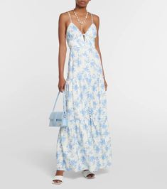 Garnita Linen Blend Maxi Dress in White - Love Shack Fancy | Mytheresa Tiered Beach Season Vacation Dress, Summer Linen Maxi Dress With Ruffles, Tiered Maxi Dress For Summer Vacation, Tiered Dress For Beach Season Day Out, Summer Floor-length Maxi Dress With Ruffle Hem, Spring Sundress For Beach Wedding, Summer Linen Maxi Dress With Ruffle Hem, Summer Daywear Maxi Dress With Ruffle Hem, Flowy Tiered Maxi Dress For Beach Season